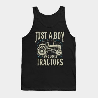 Just A Boy Who Loves Tractors. Kids Farm Lifestyle Tank Top